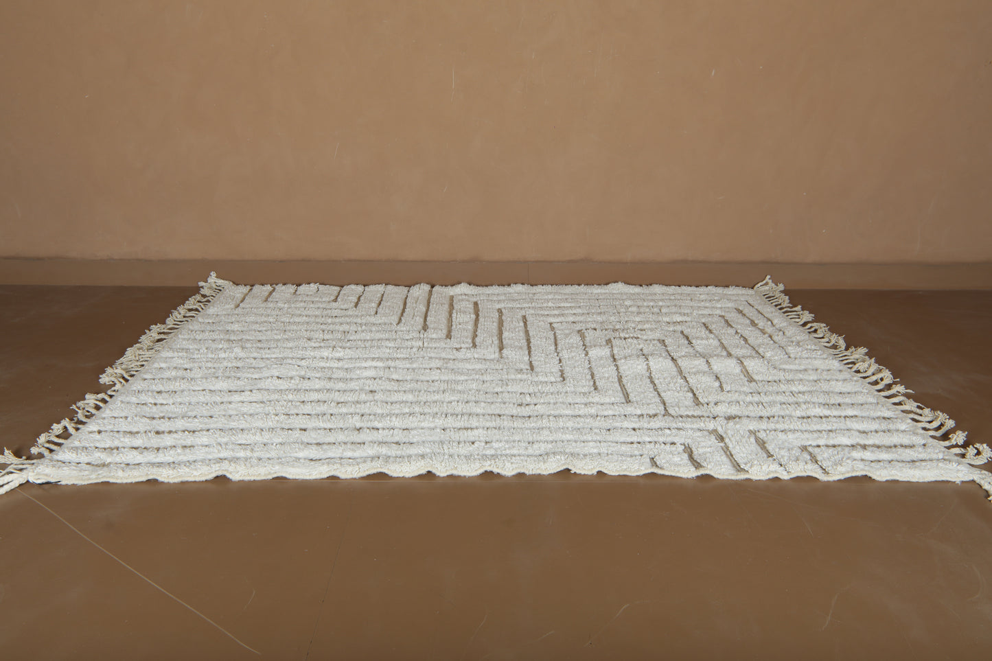 Custom Moroccan Beni Ourain Rug - Ivory Maze & Sandy Linear Pathways - Handmade Wool Rug