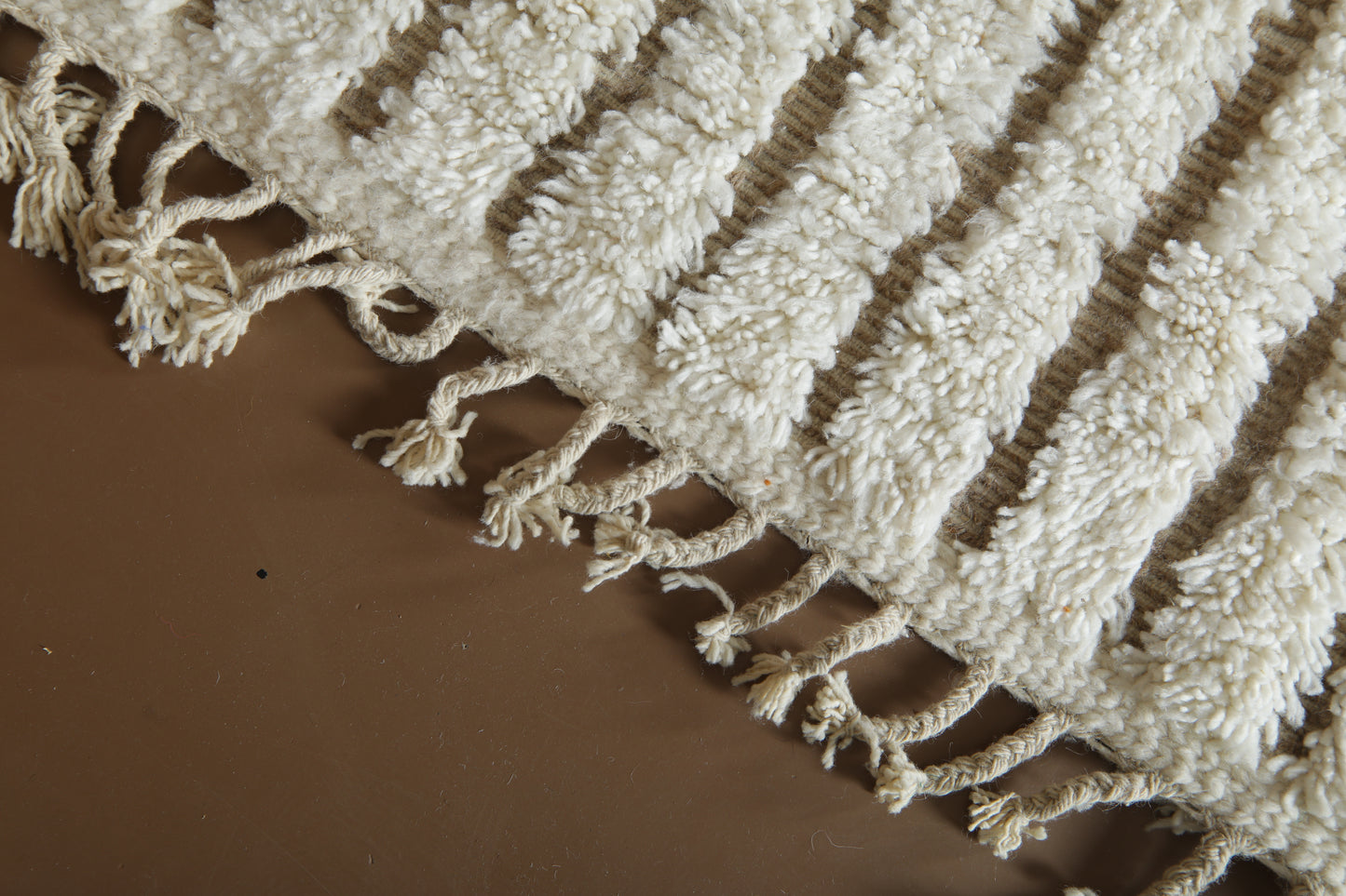 Custom Moroccan Beni Ourain Rug - Ivory Maze & Sandy Linear Pathways - Handmade Wool Rug