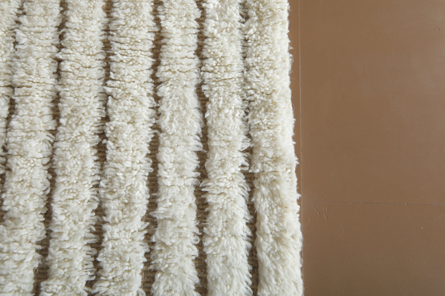 Custom Moroccan Beni Ourain Rug - Ivory Maze & Sandy Linear Pathways - Handmade Wool Rug