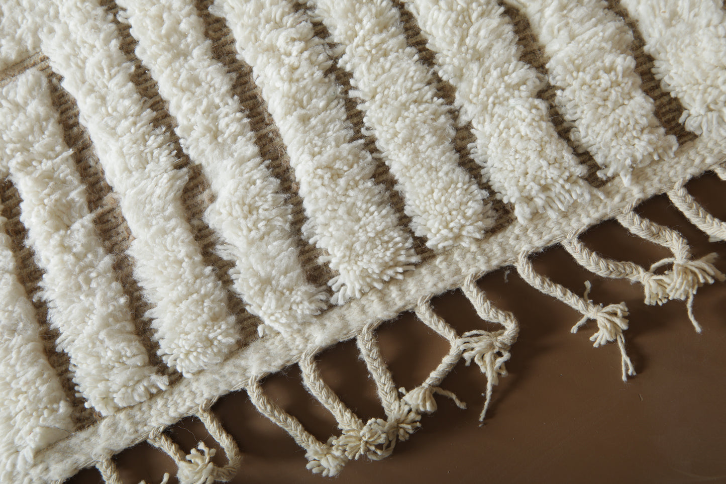 Custom Moroccan Beni Ourain Rug - Ivory Maze & Sandy Linear Pathways - Handmade Wool Rug