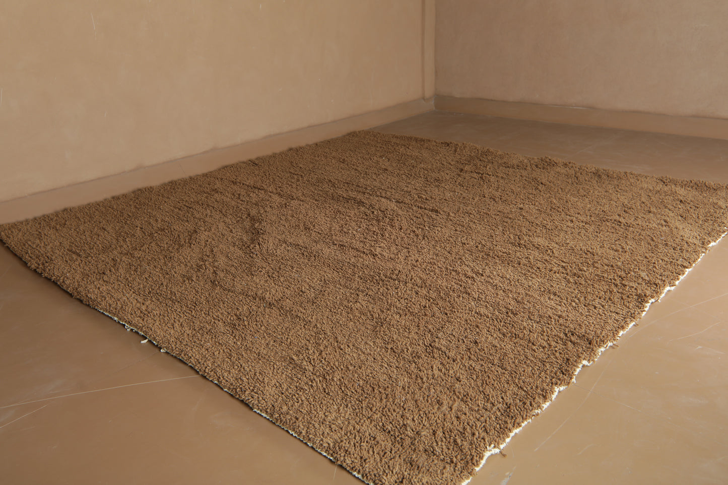 Custom Moroccan Rug - Minimalist Warm Brown Wool - Handmade Rug