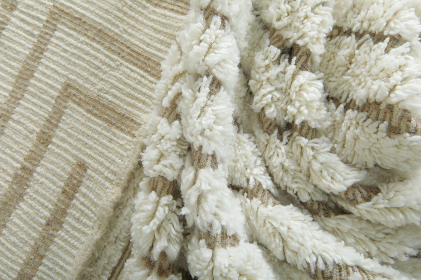 Custom Moroccan Beni Ourain Rug - Ivory Maze & Sandy Linear Pathways - Handmade Wool Rug