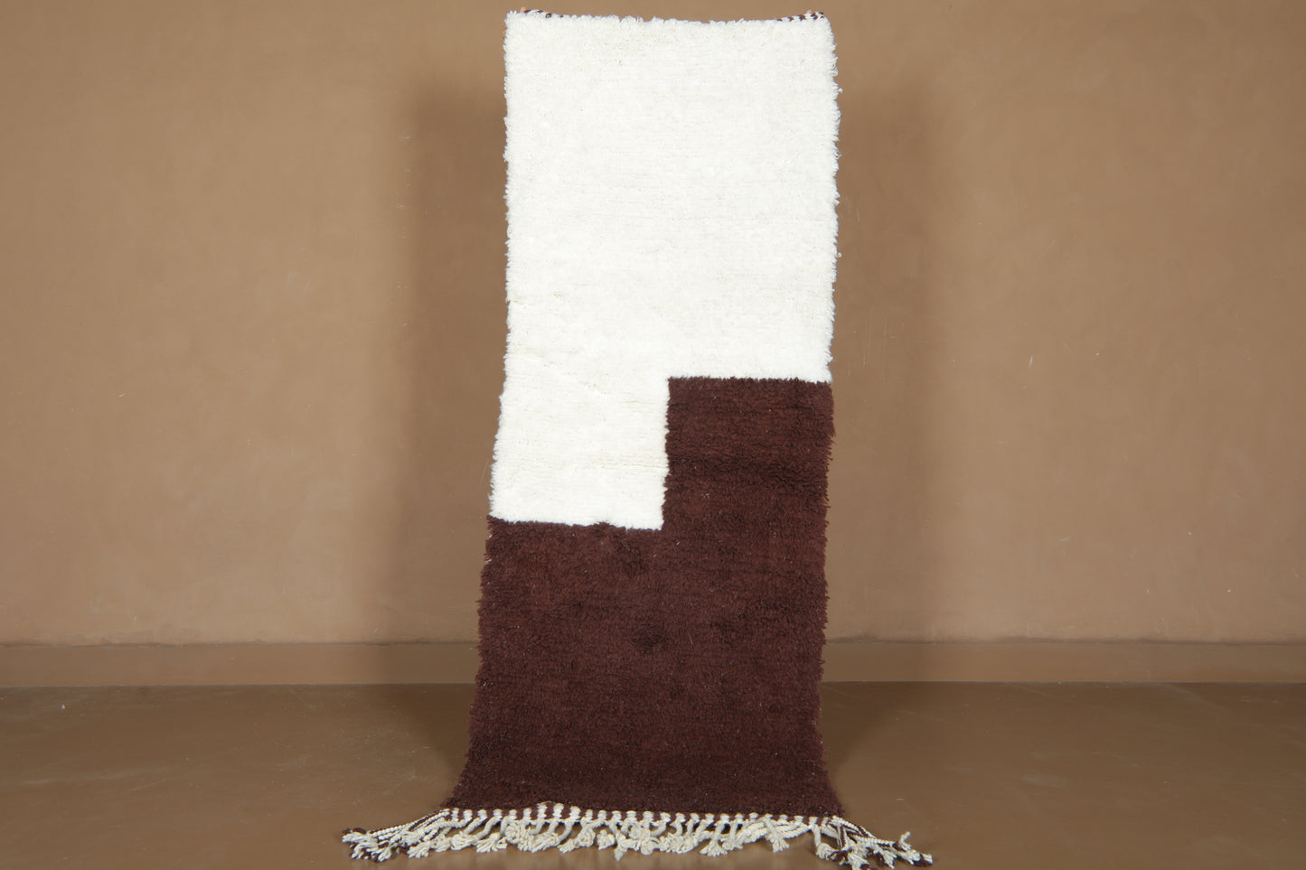 Moroccan Beni Ourain Rug - Ivory & Cocoa Modernist Blocks - Custom Wool Rug