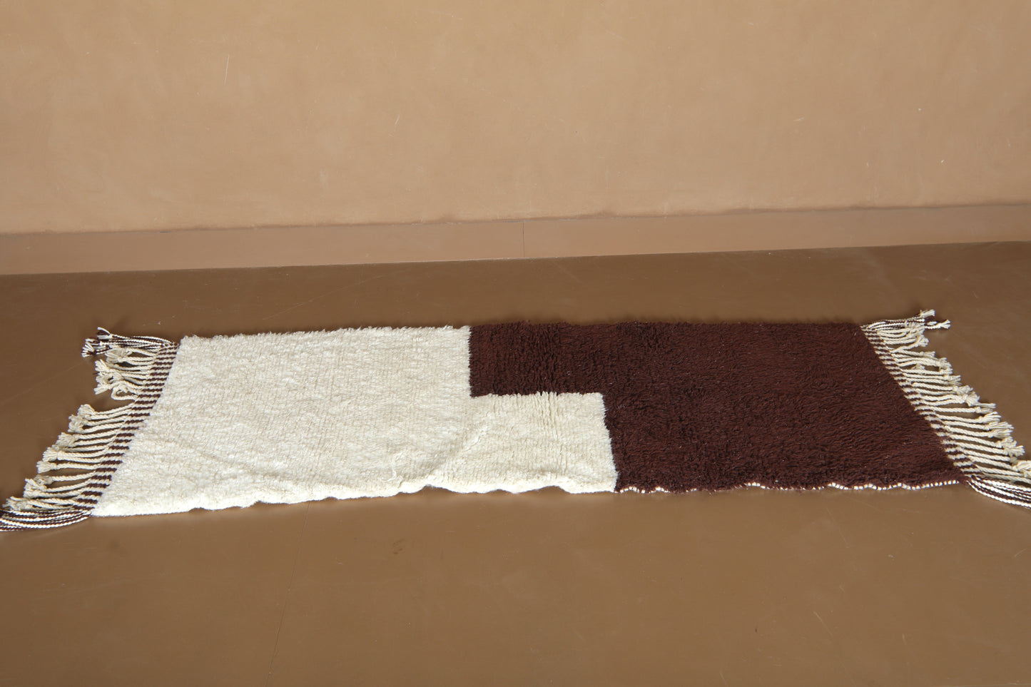 Moroccan Beni Ourain Rug - Ivory & Cocoa Modernist Blocks - Custom Wool Rug