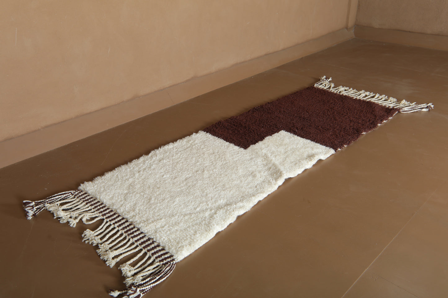Moroccan Beni Ourain Rug - Ivory & Cocoa Modernist Blocks - Custom Wool Rug