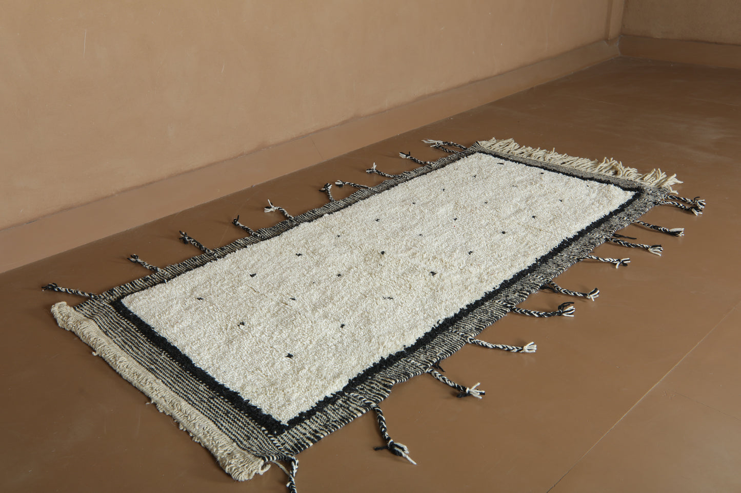 Handmade Moroccan Beni Ourain – Ivory Field & Nomad Dots - Custom Wool Rug