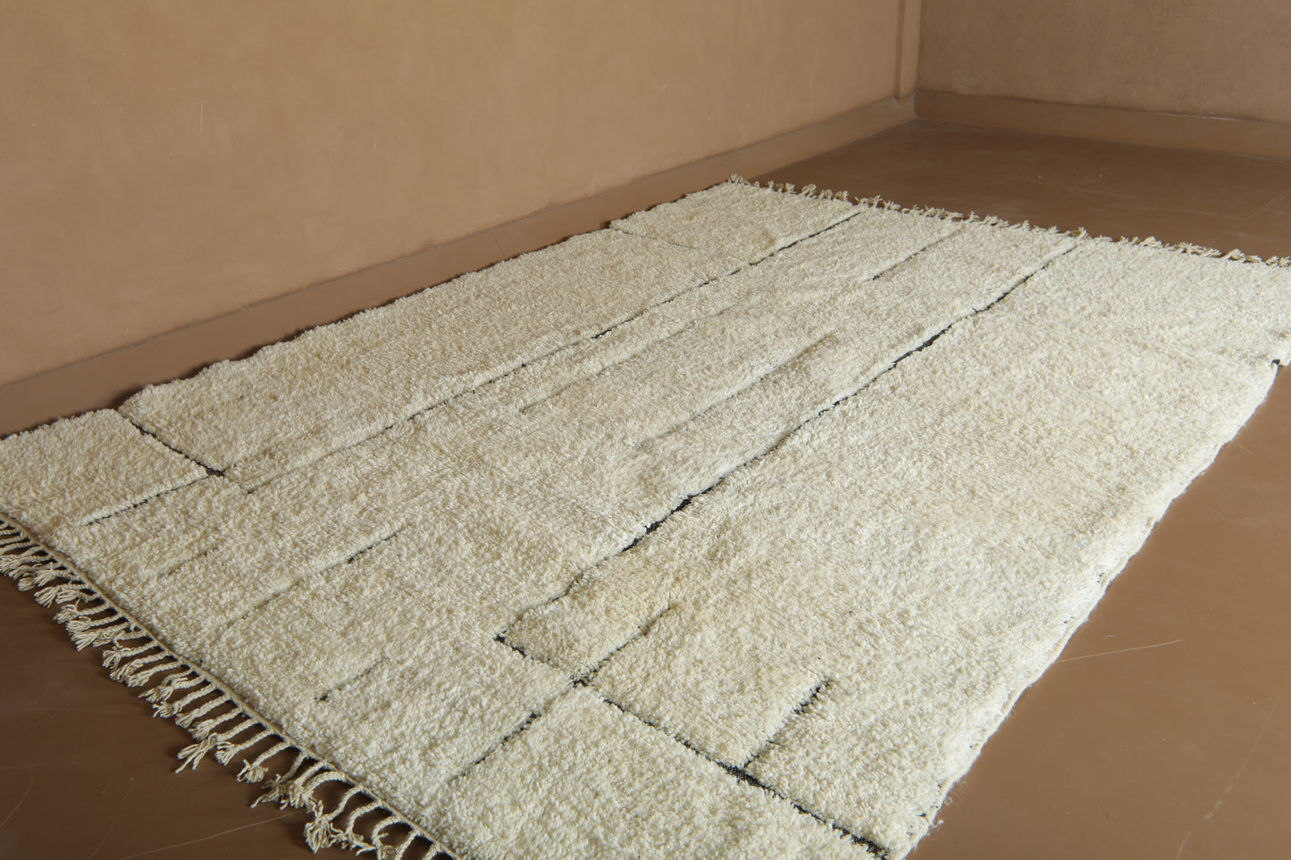 Moroccan Beni Ourain Rug - Modern Ivory & Abstract Nomad Lines - Beatiful Custom rug