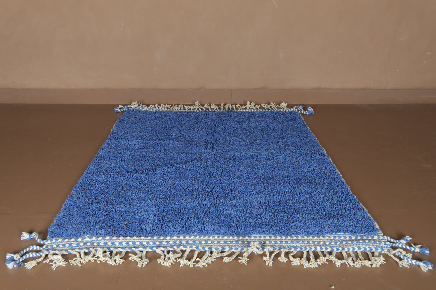 Handmade Moroccan Blue Wool Rug – Beni Ourain Carpet – Custom Modern Area Rug