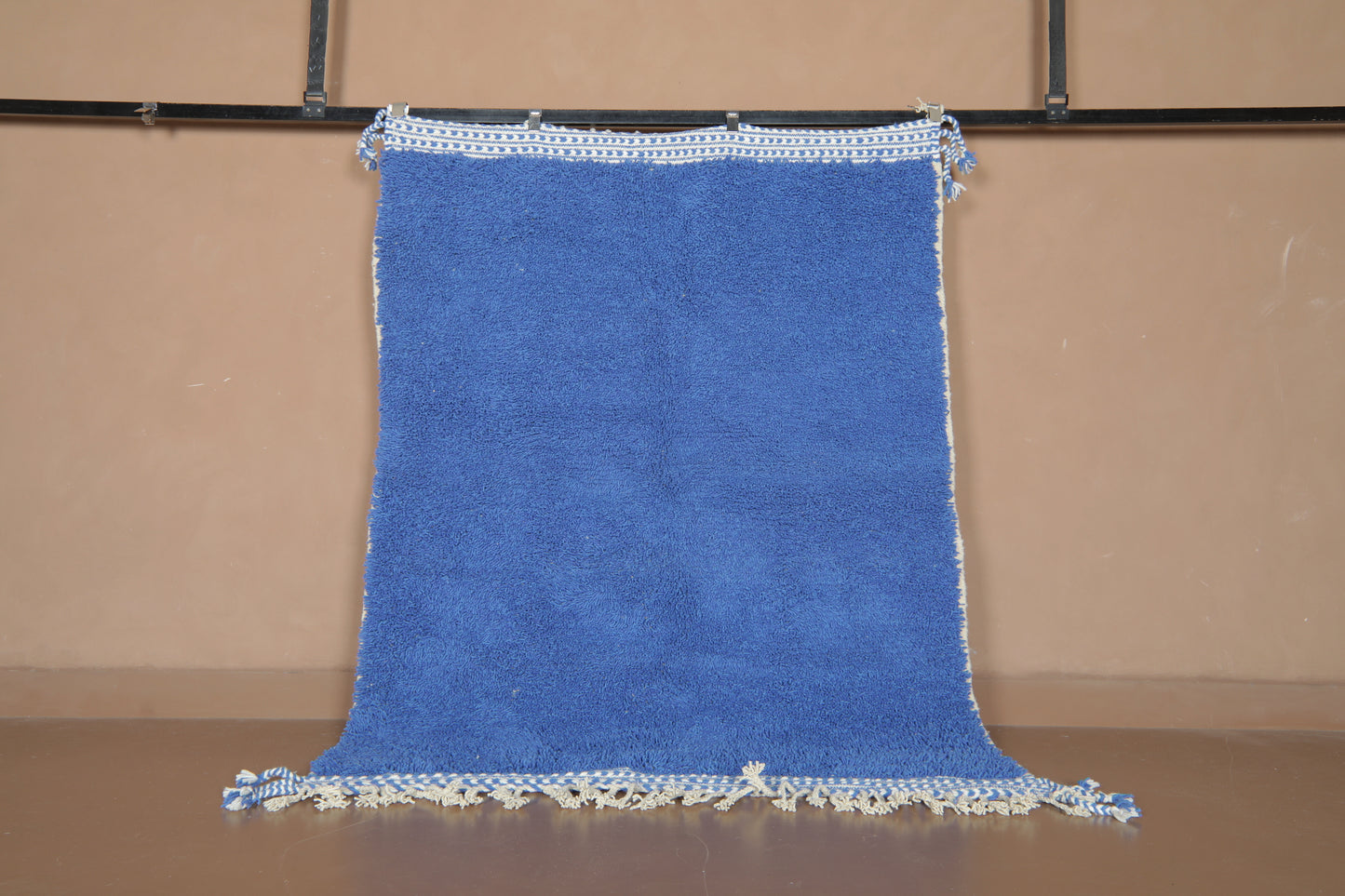 Handmade Moroccan Blue Wool Rug – Beni Ourain Carpet – Custom Modern Area Rug