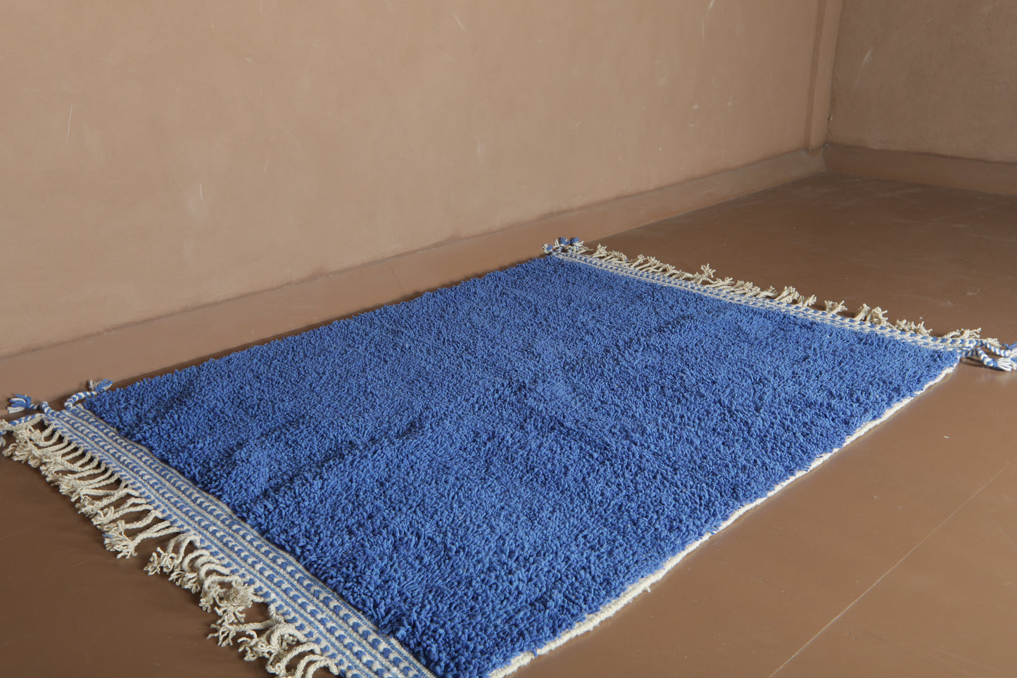 Handmade Moroccan Blue Wool Rug – Beni Ourain Carpet – Custom Modern Area Rug