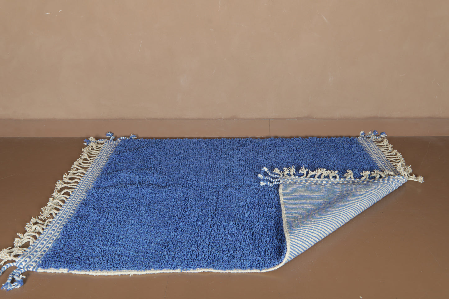 Handmade Moroccan Blue Wool Rug – Beni Ourain Carpet – Custom Modern Area Rug