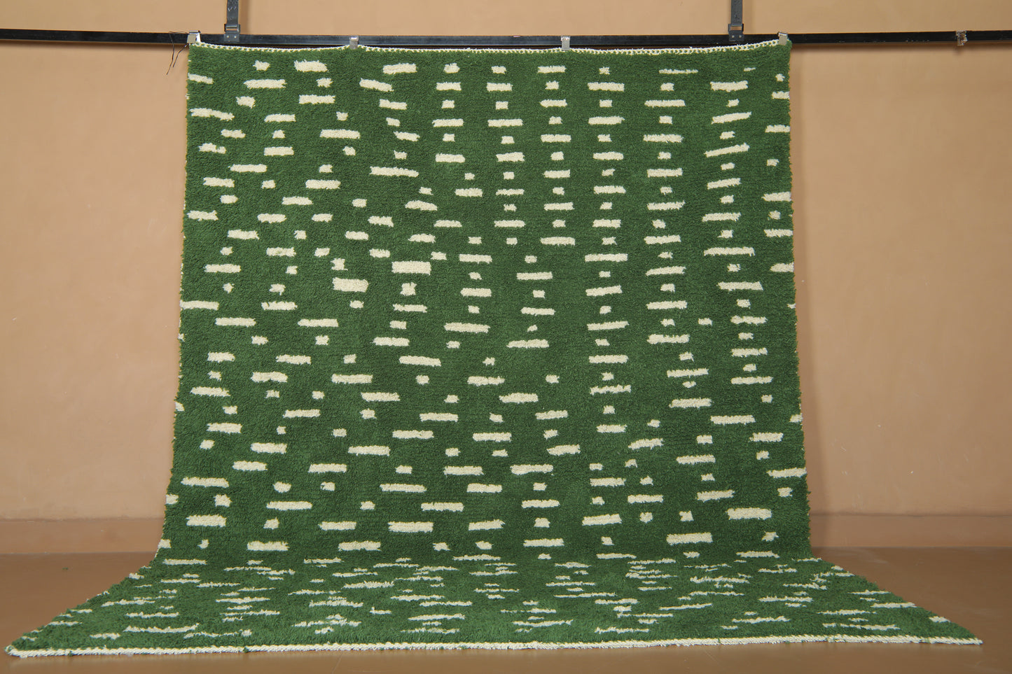 Green Moroccan Rug – Handwoven Wool - Modern Custom Design