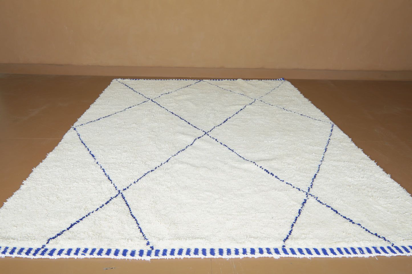 Minimalist Moroccan Rug - Blue Diamond Lattice – Custom Handwoven Wool