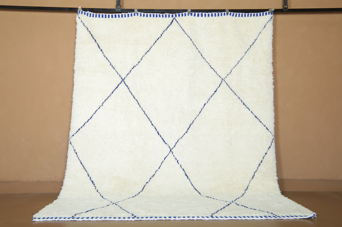Minimalist Moroccan Rug - Blue Diamond Lattice – Custom Handwoven Wool