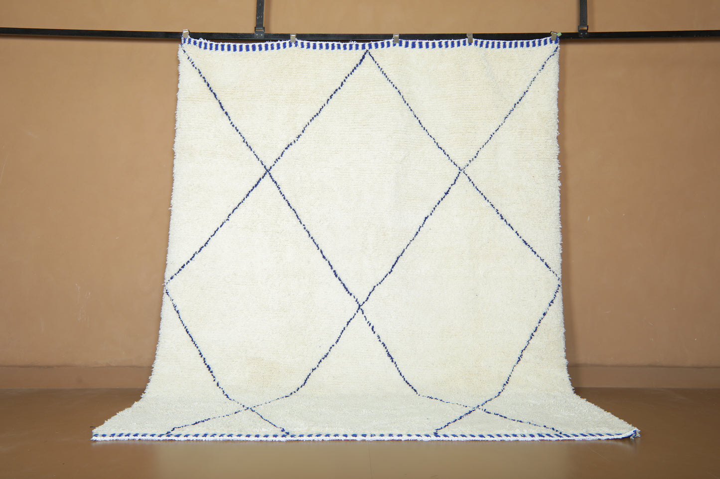 Minimalist Moroccan Rug - Blue Diamond Lattice – Custom Handwoven Wool