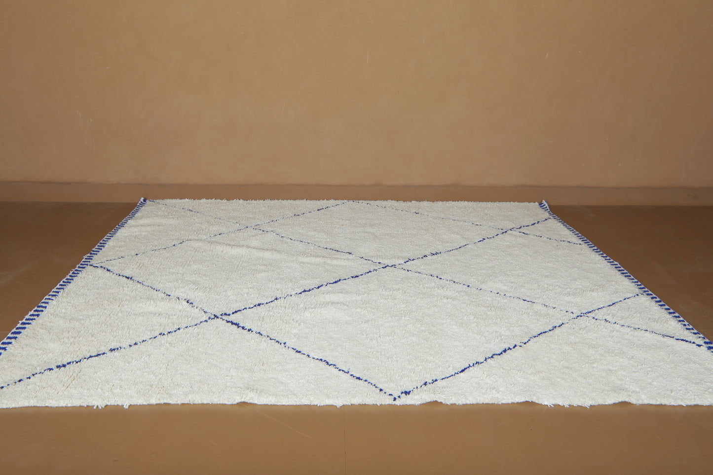 Minimalist Moroccan Rug - Blue Diamond Lattice – Custom Handwoven Wool