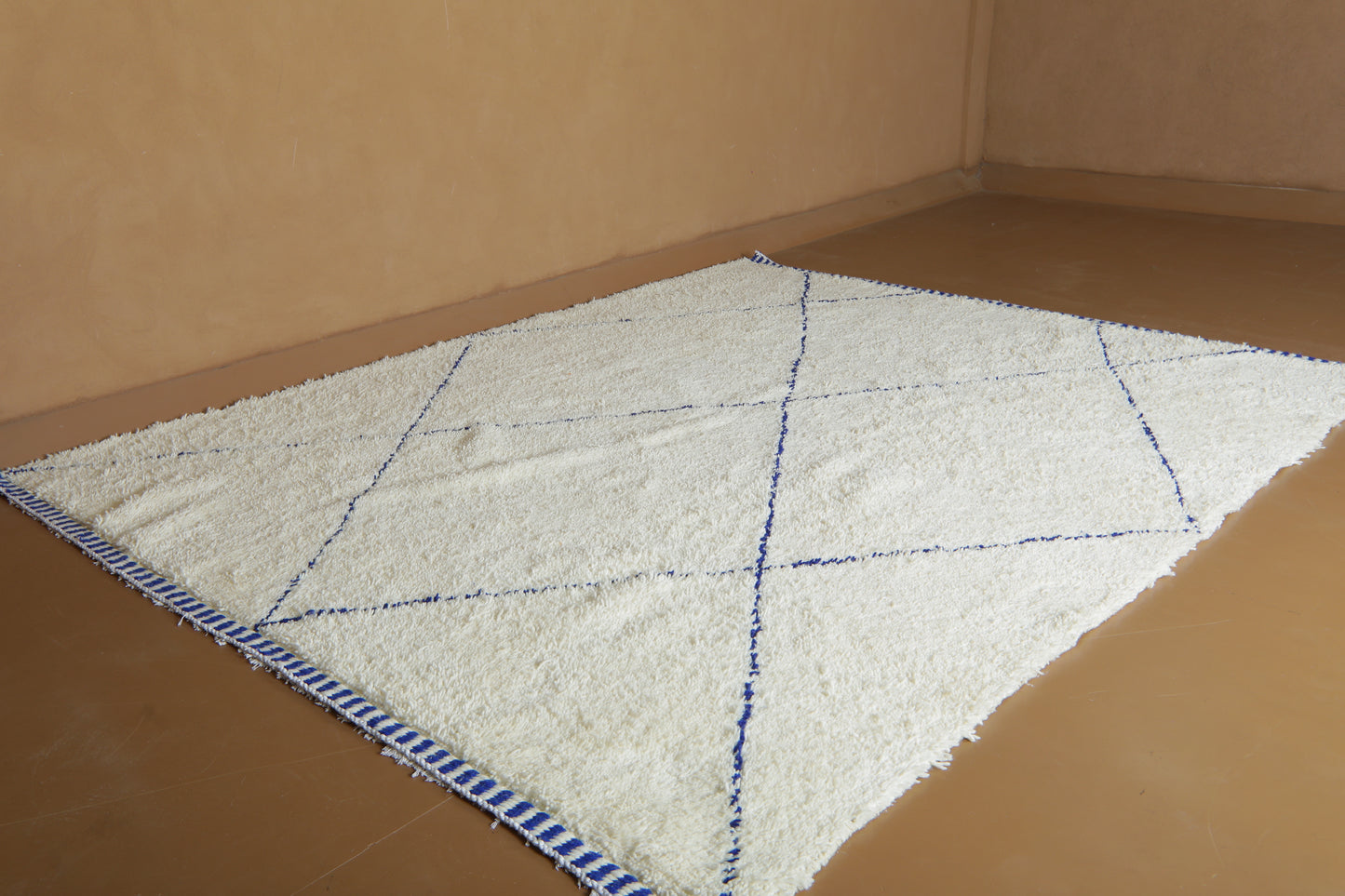 Minimalist Moroccan Rug - Blue Diamond Lattice – Custom Handwoven Wool
