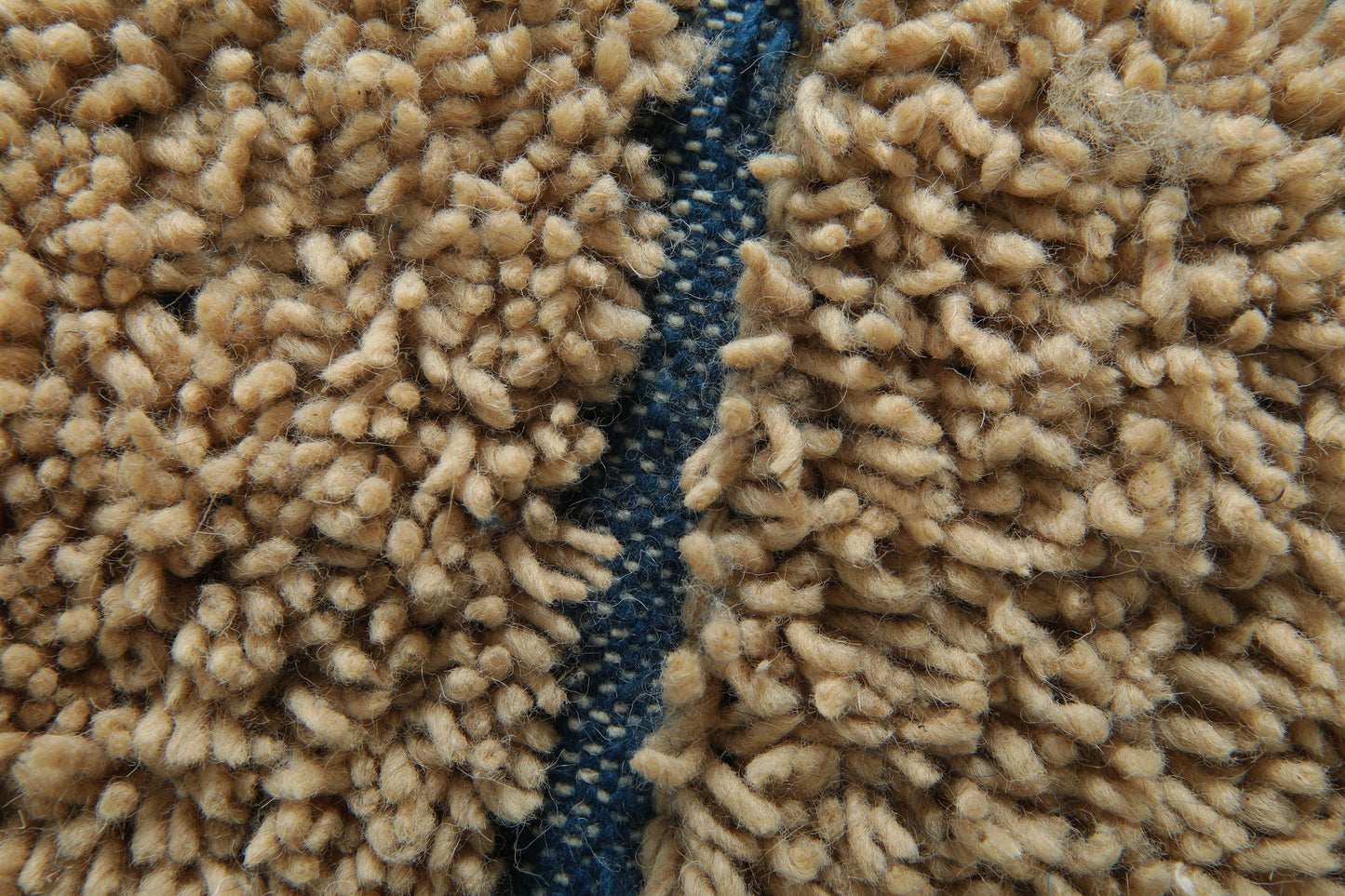 Handmade Beige Moroccan Wool Rug with Blue Lines – Custom Minimalist Berber Carpet