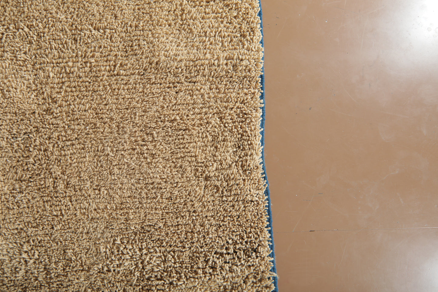 Handmade Beige Moroccan Wool Rug with Blue Lines – Custom Minimalist Berber Carpet