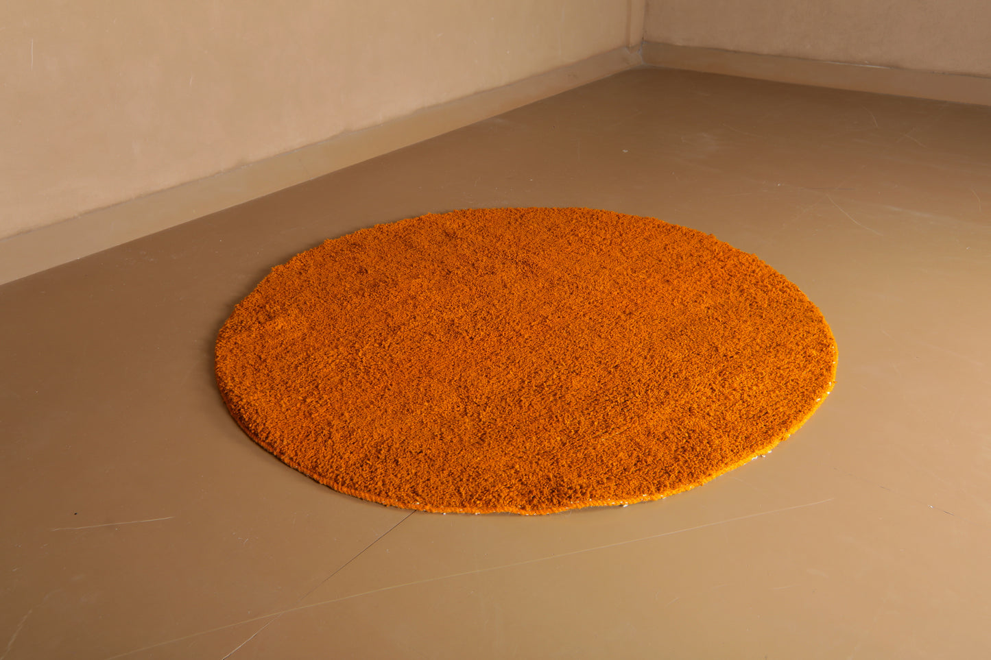 Custom Round Moroccan Rug – Minimalist Burnt Orange Wool
