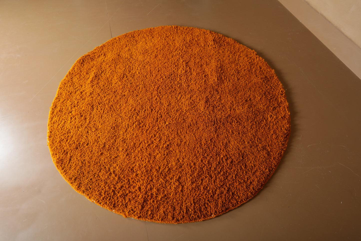 Custom Round Moroccan Rug – Minimalist Burnt Orange Wool