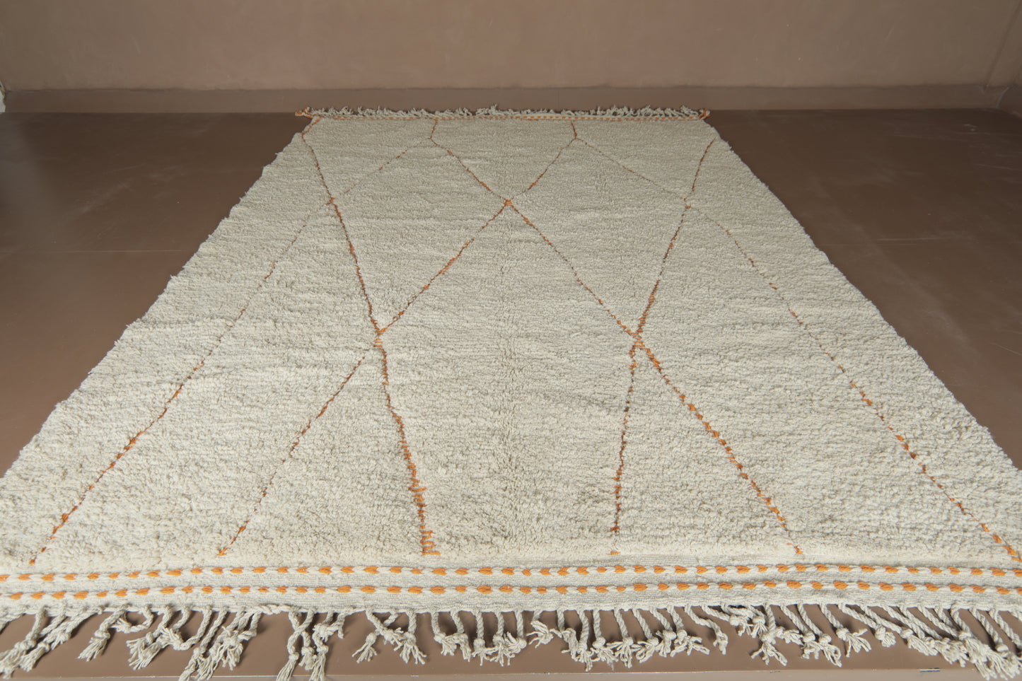Rug With Orange Trellis Design - Moroccan Rug - Wool Rug