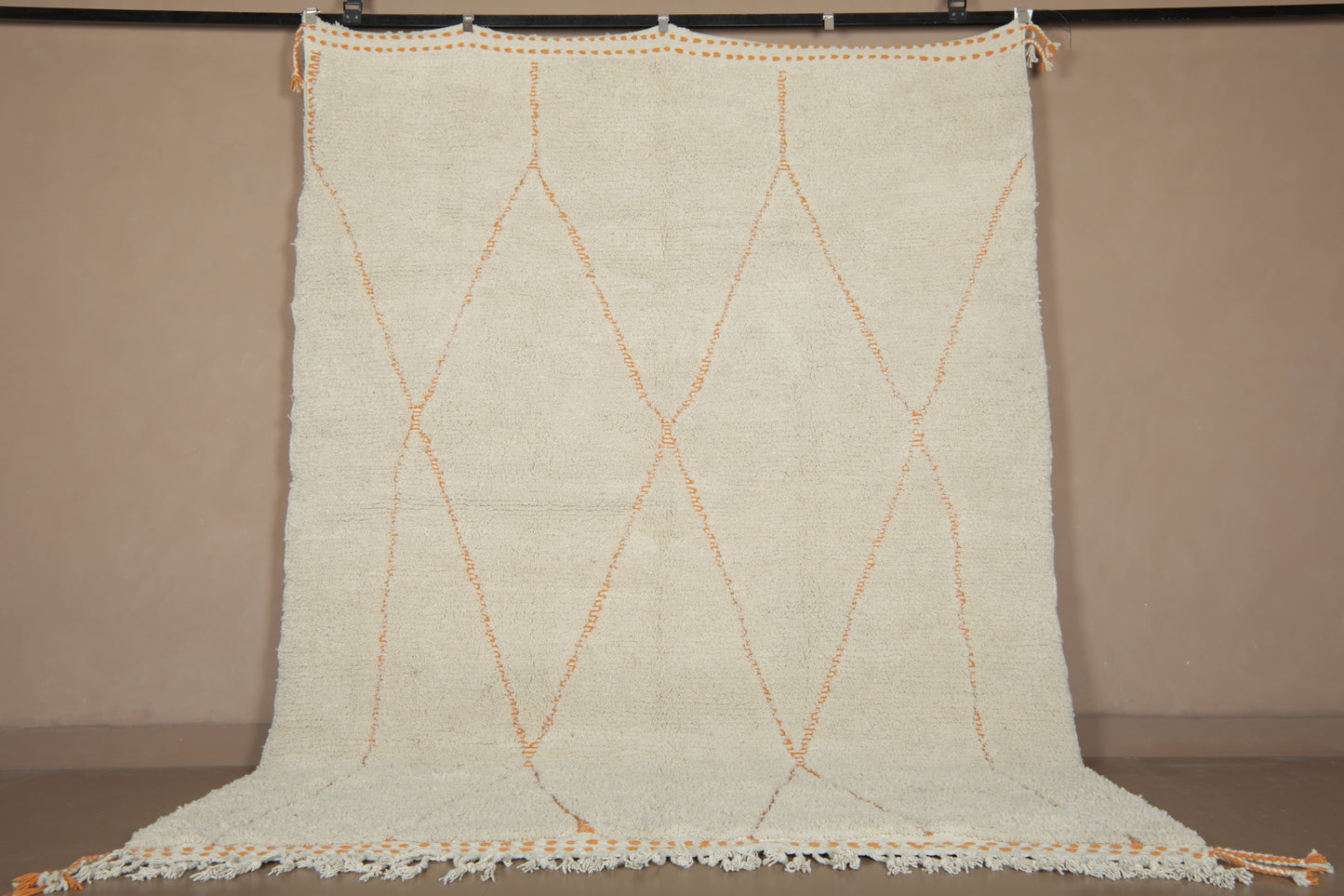 Rug With Orange Trellis Design - Moroccan Rug - Wool Rug