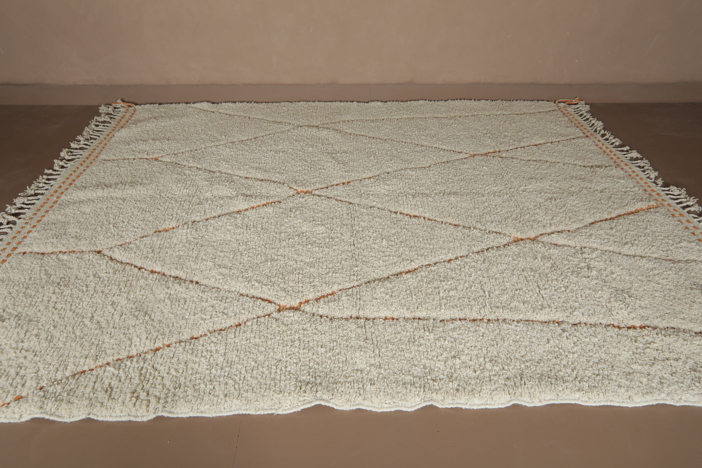 Rug With Orange Trellis Design - Moroccan Rug - Wool Rug