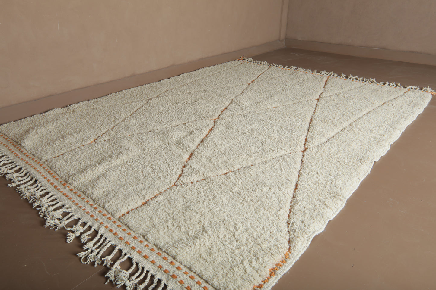 Rug With Orange Trellis Design - Moroccan Rug - Wool Rug