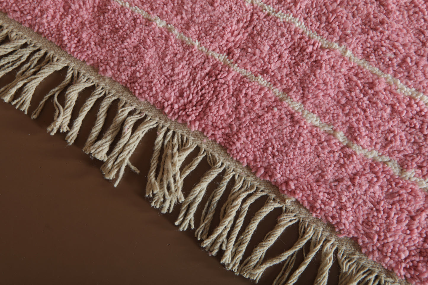 Handmade Moroccan Rug - Modern Framed Design with Tassels - Custom Rug in Blush Pink