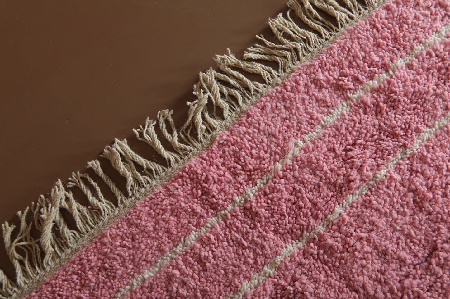 Handmade Moroccan Rug - Modern Framed Design with Tassels - Custom Rug in Blush Pink