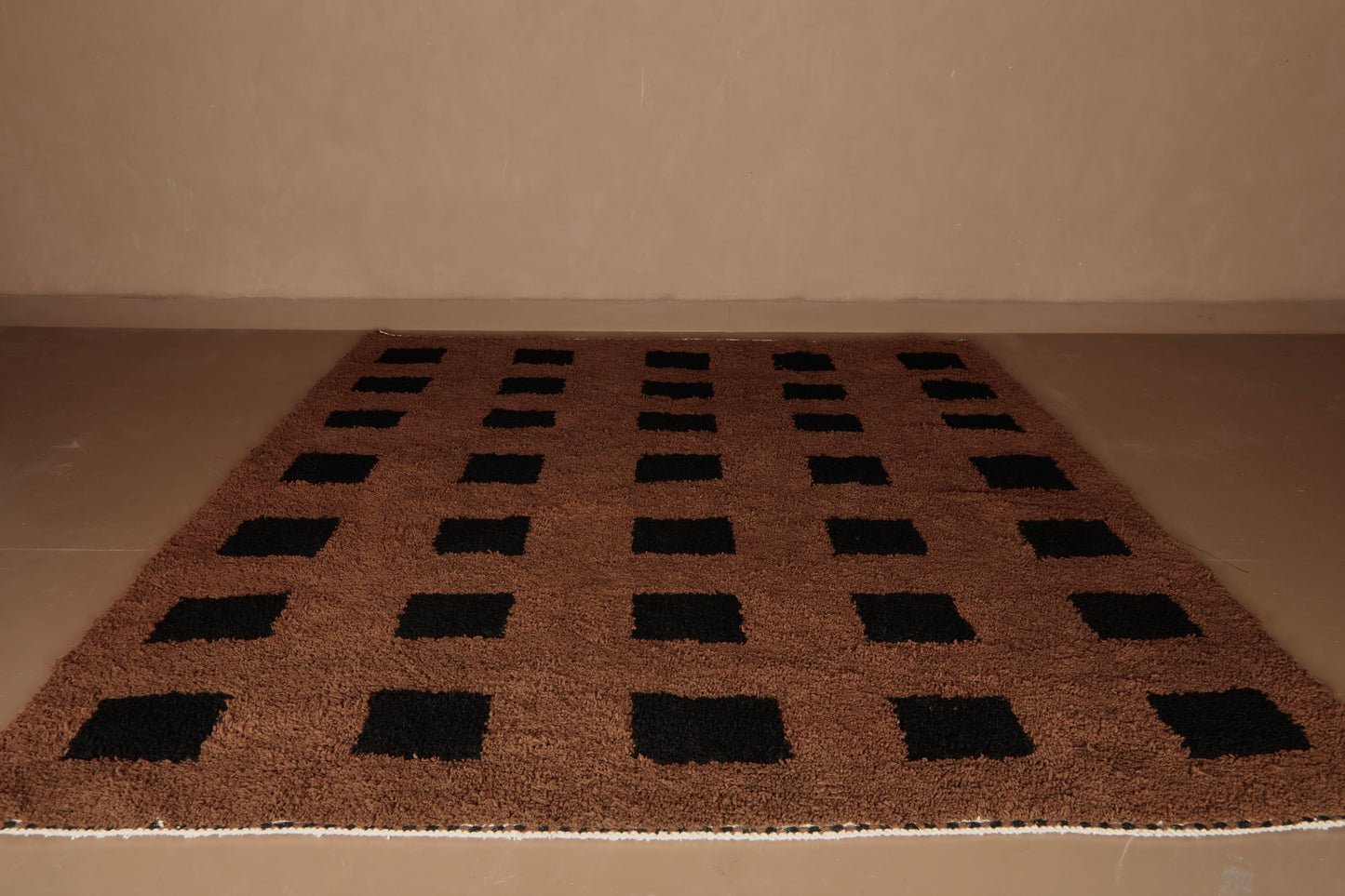 Black Squares on Brown Wool Rug – Handmade Moroccan Rug – Custom Rug