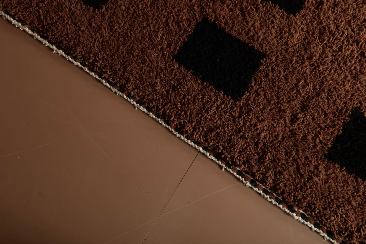 Black Squares on Brown Wool Rug – Handmade Moroccan Rug – Custom Rug