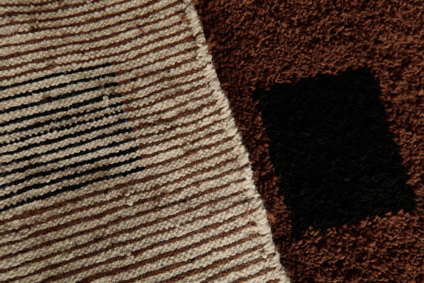 Black Squares on Brown Wool Rug – Handmade Moroccan Rug – Custom Rug