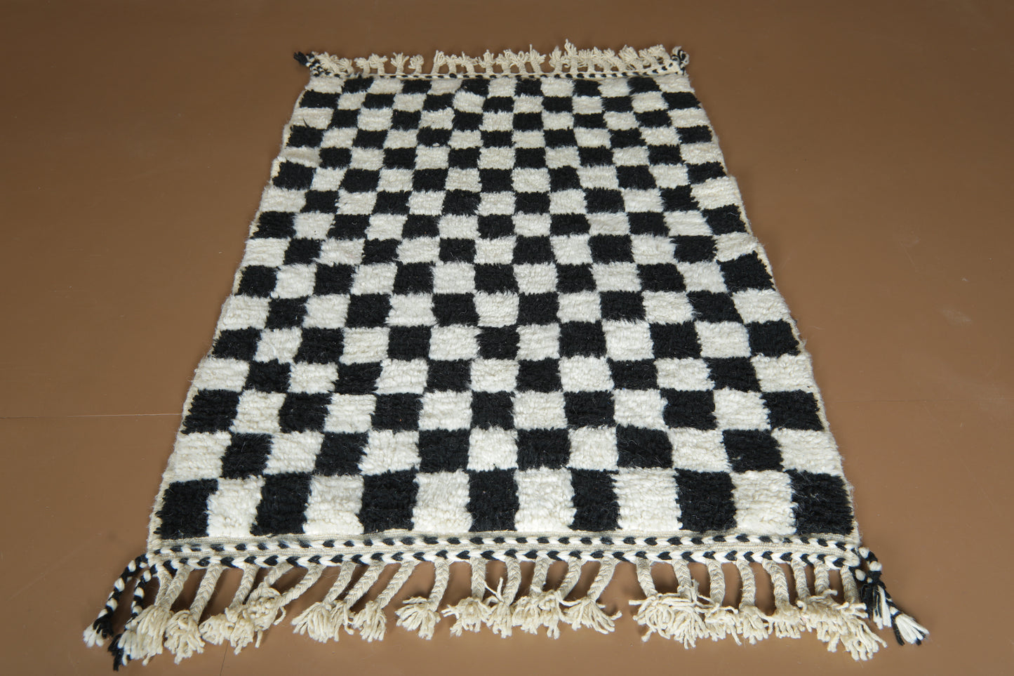 Handmade Moroccan Rug - Black & White Beni Ourain Style - Checkered Wool Rug