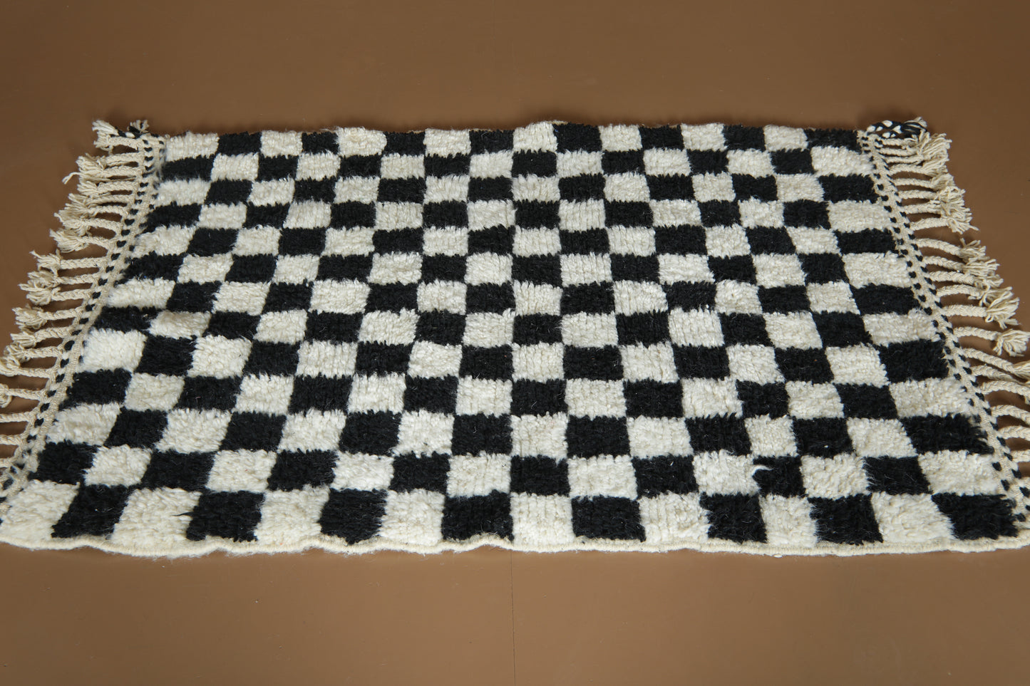 Handmade Moroccan Rug - Black & White Beni Ourain Style - Checkered Wool Rug