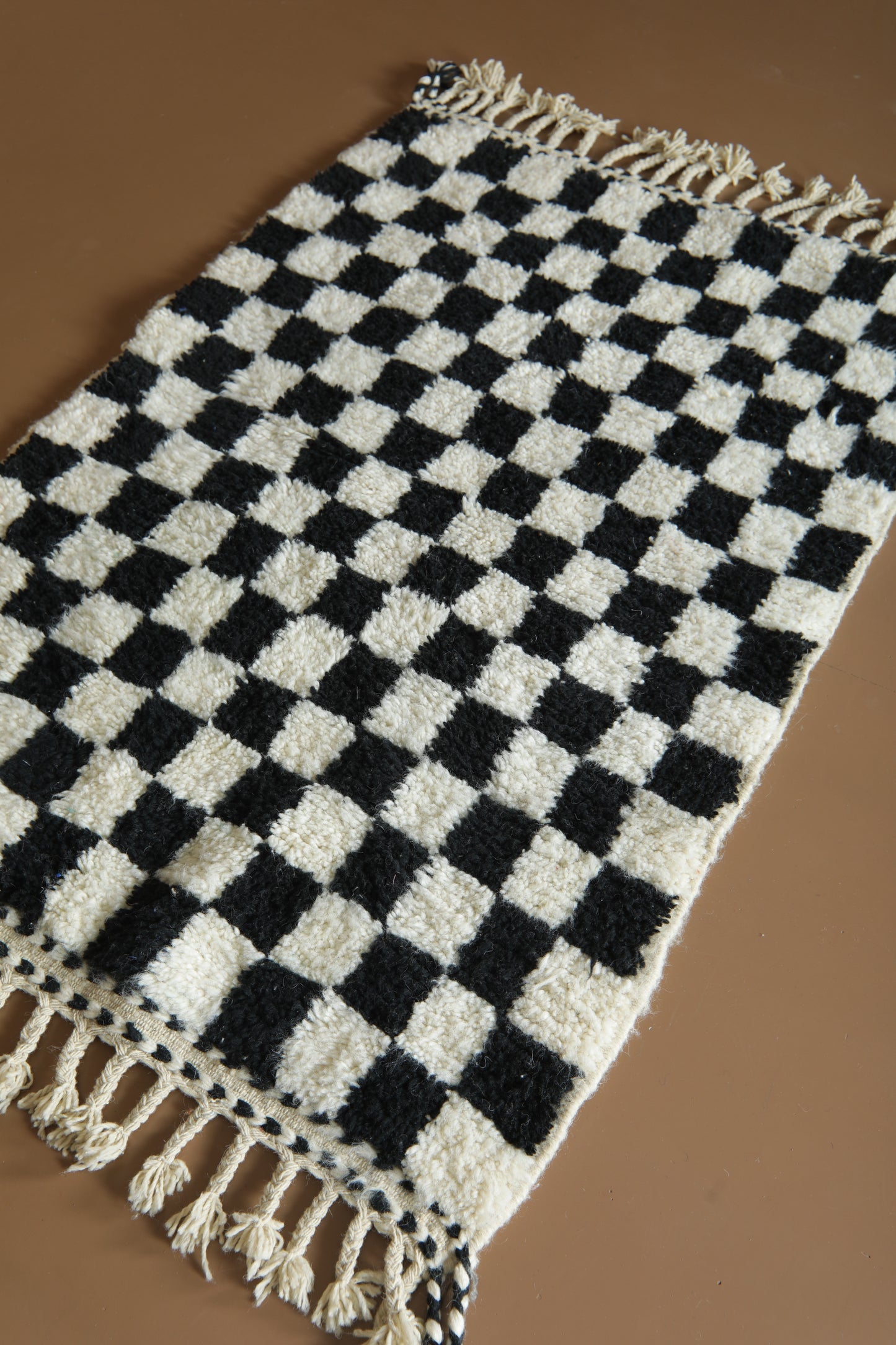 Handmade Moroccan Rug - Black & White Beni Ourain Style - Checkered Wool Rug