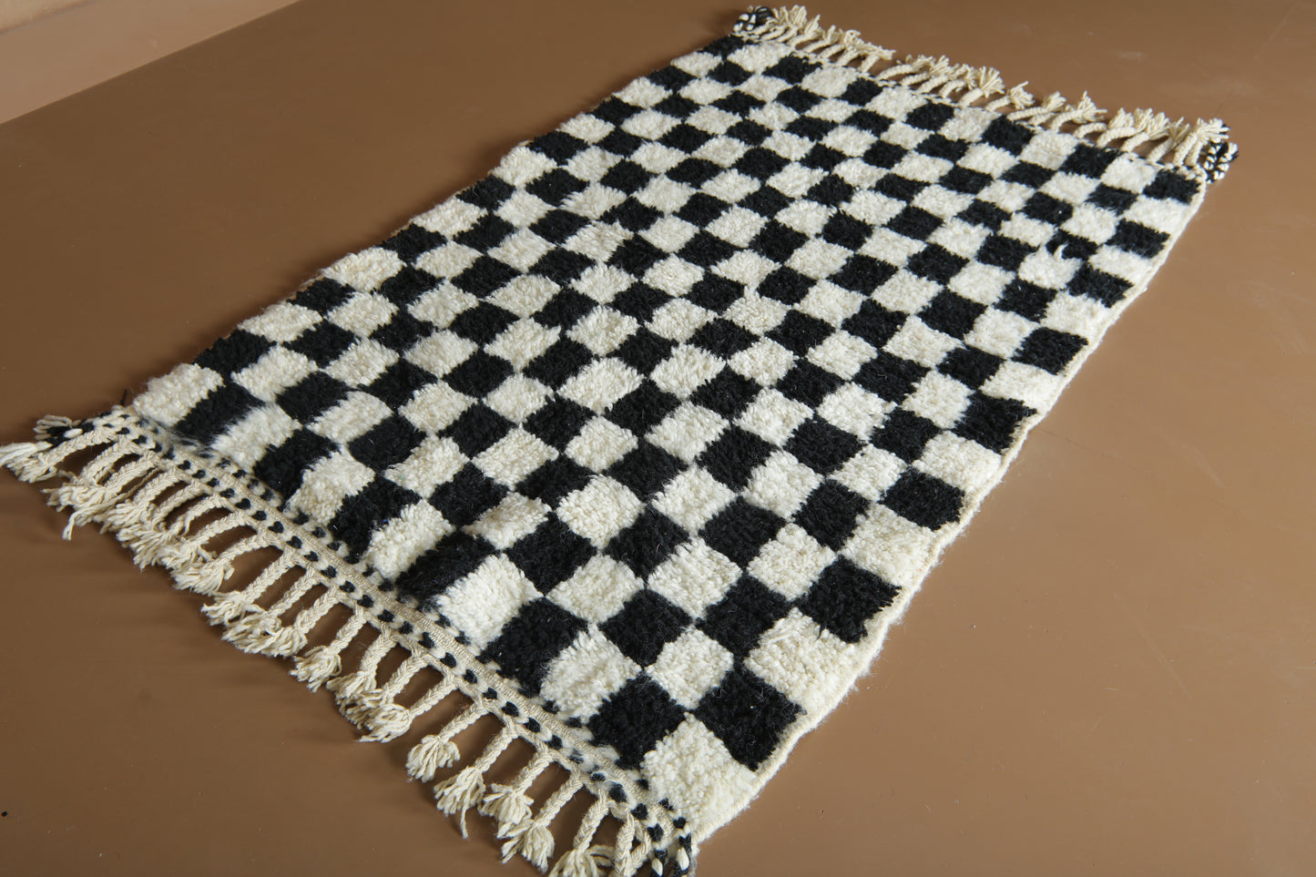 Handmade Moroccan Rug - Black & White Beni Ourain Style - Checkered Wool Rug