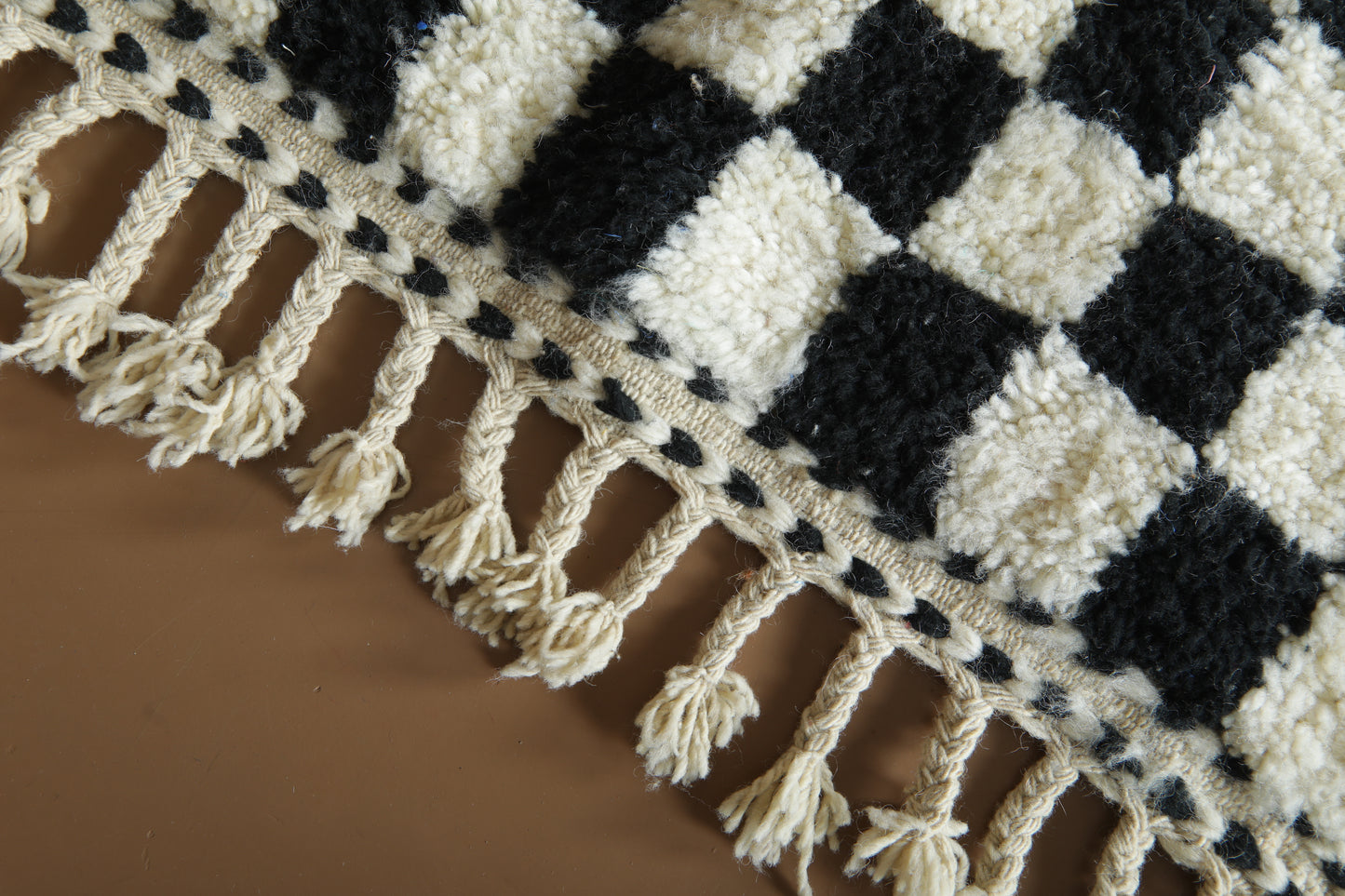 Handmade Moroccan Rug - Black & White Beni Ourain Style - Checkered Wool Rug