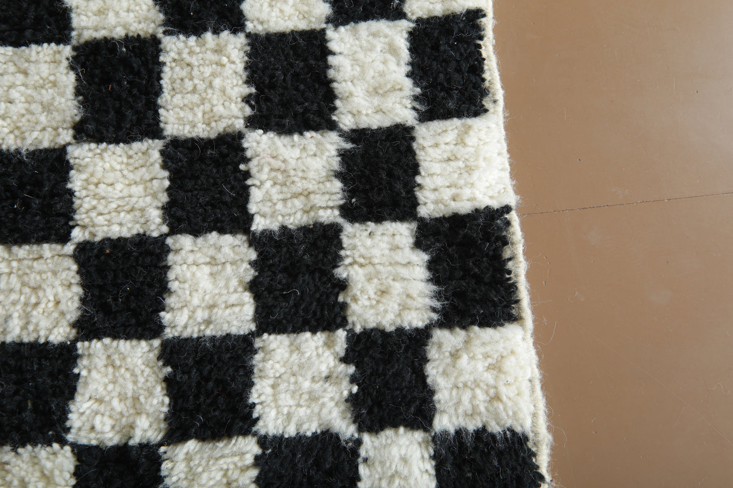 Handmade Moroccan Rug - Black & White Beni Ourain Style - Checkered Wool Rug