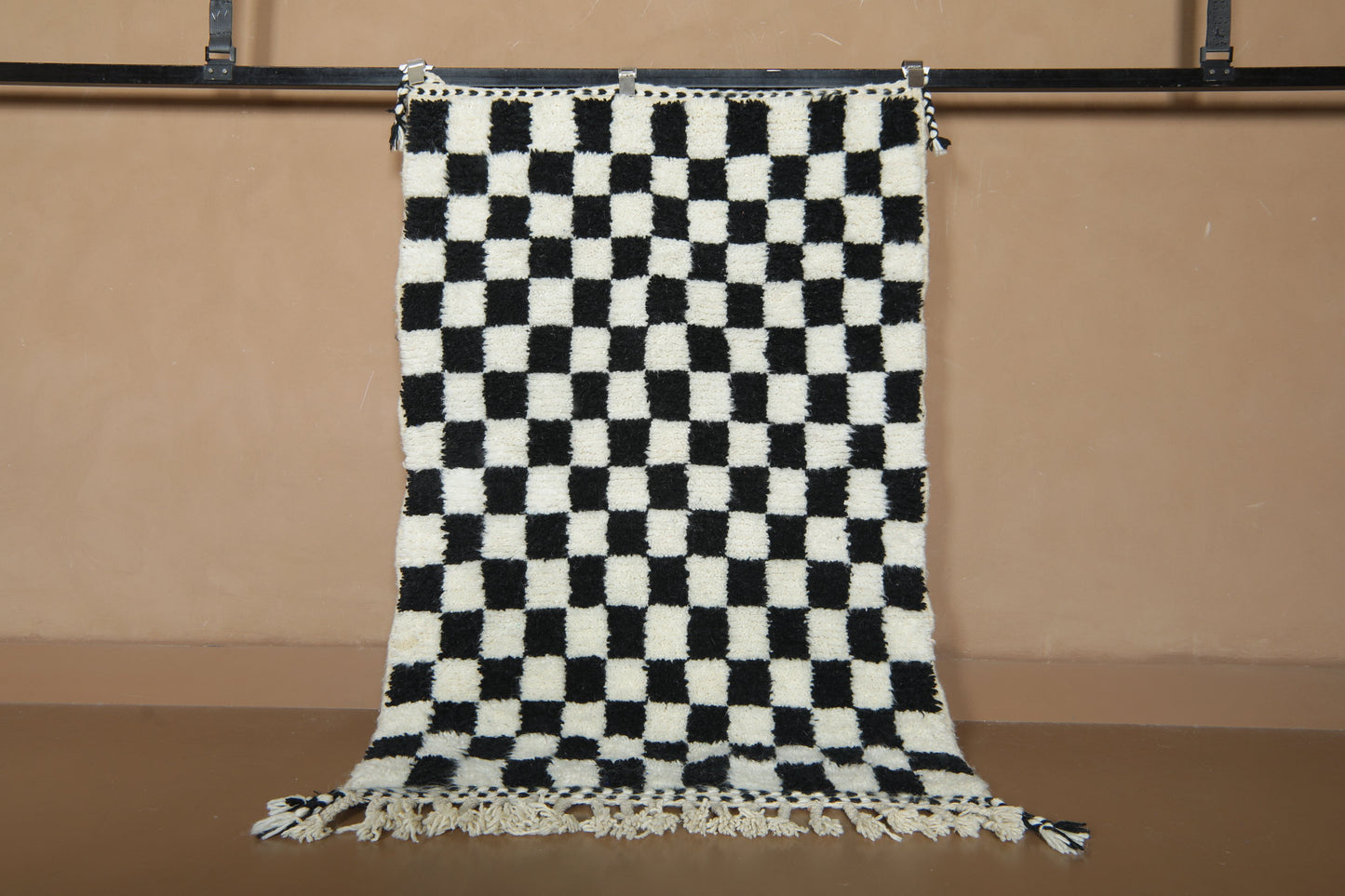 Handmade Moroccan Rug - Black & White Beni Ourain Style - Checkered Wool Rug