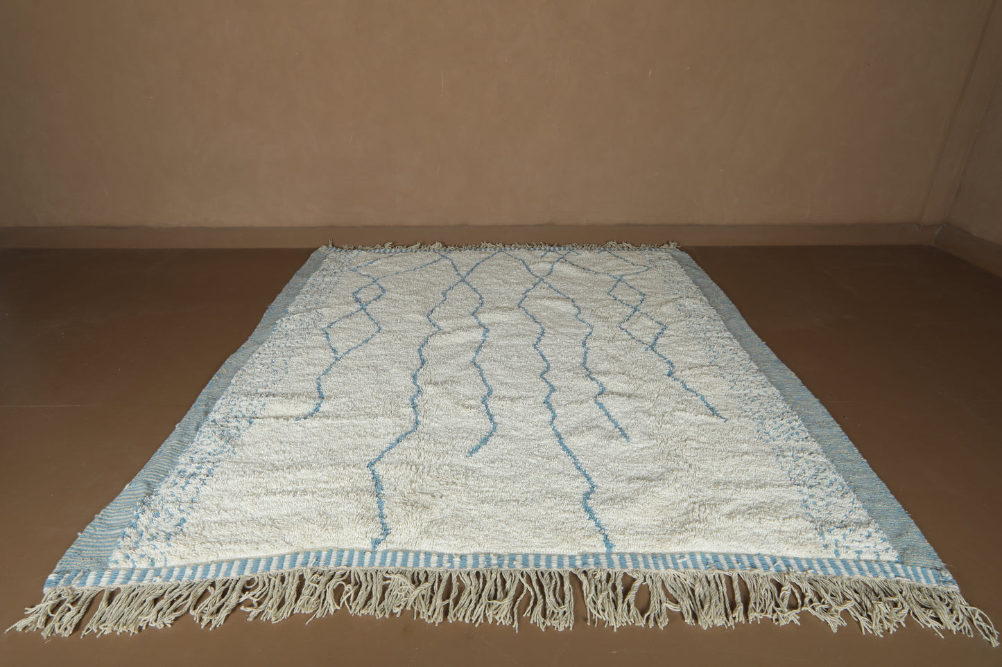 Handmade Moroccan Rug - Custom Wool Rug - Blue Linear Pattern