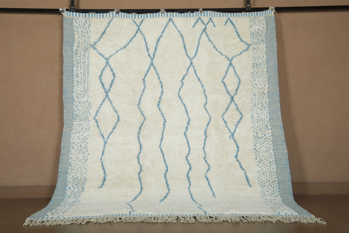 Handmade Moroccan Rug - Custom Wool Rug - Blue Linear Pattern
