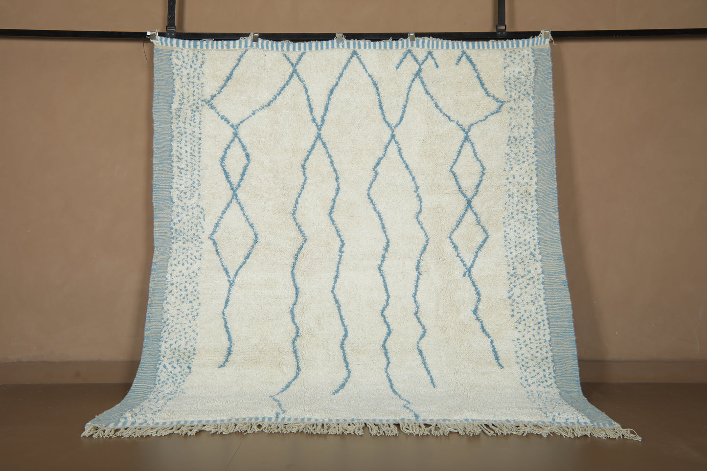 Handmade Moroccan Rug - Custom Wool Rug - Blue Linear Pattern