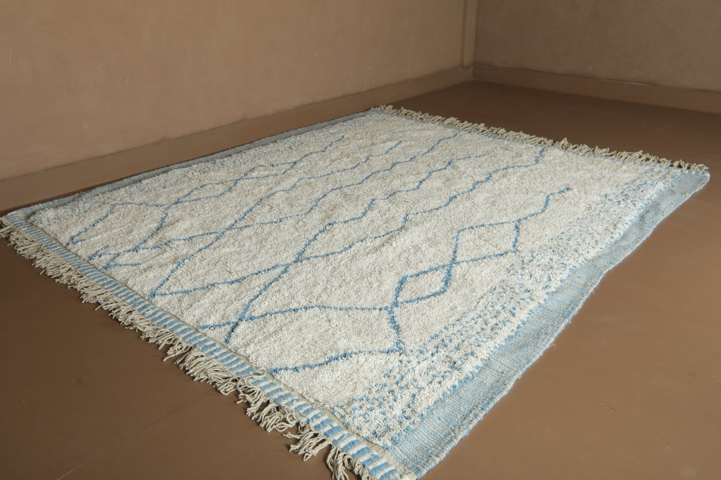 Handmade Moroccan Rug - Custom Wool Rug - Blue Linear Pattern