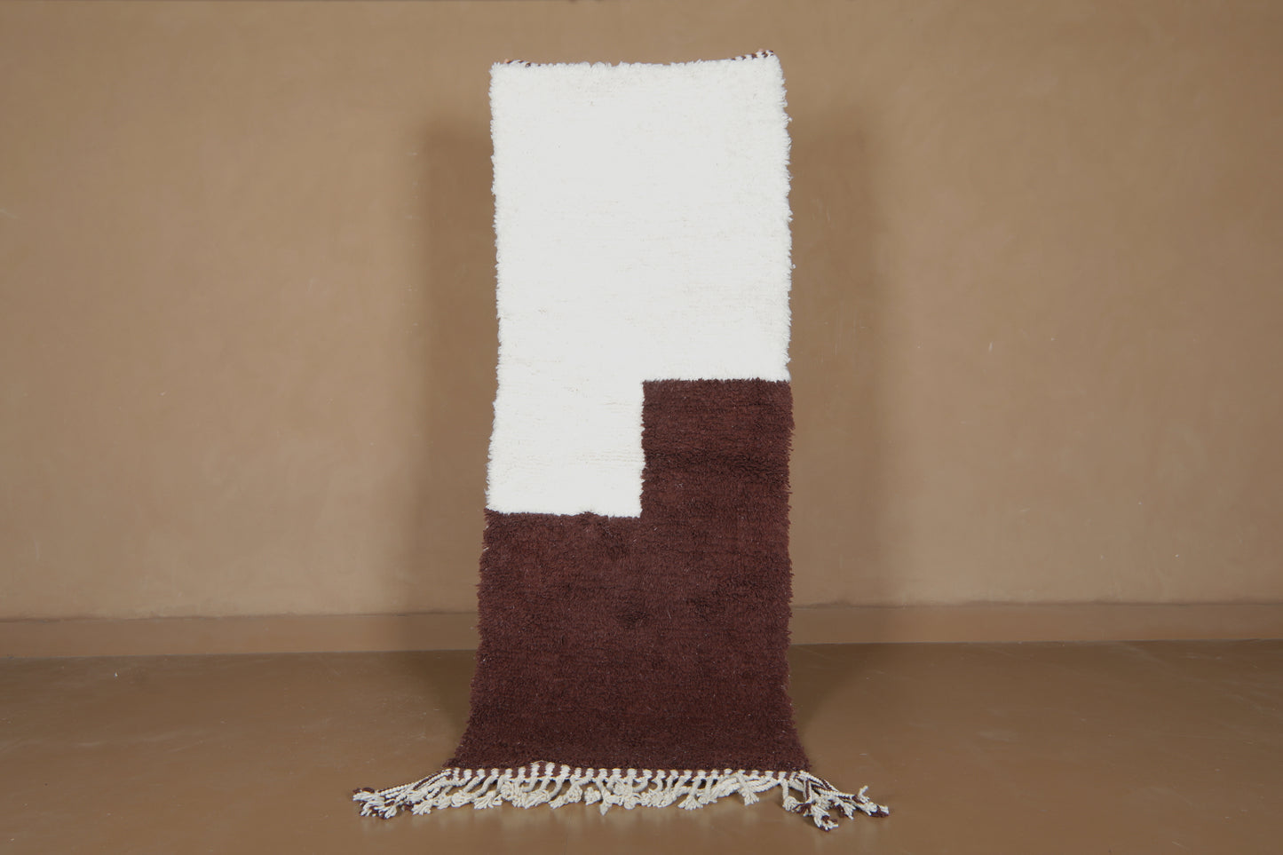 Moroccan Beni Ourain Rug - Ivory & Cocoa Modernist Blocks - Custom Wool Rug