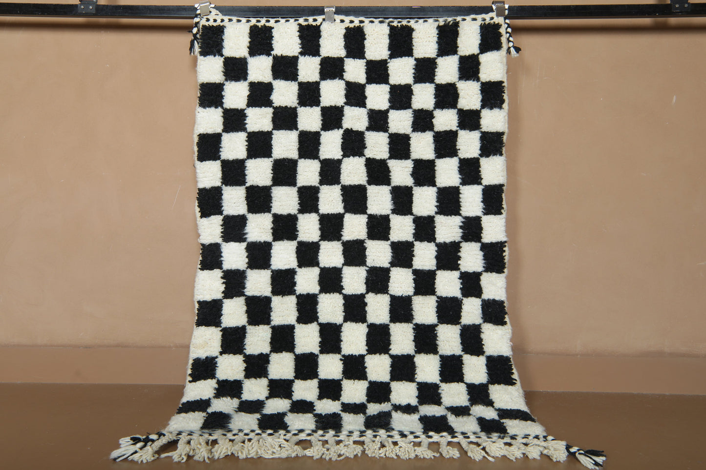 Handmade Moroccan Rug - Black & White Beni Ourain Style - Checkered Wool Rug