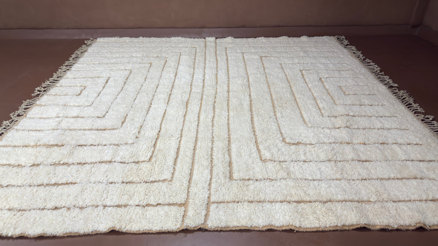 Handmade Moroccan Rug – Geometric Line Art Design - Custom Wool Rug