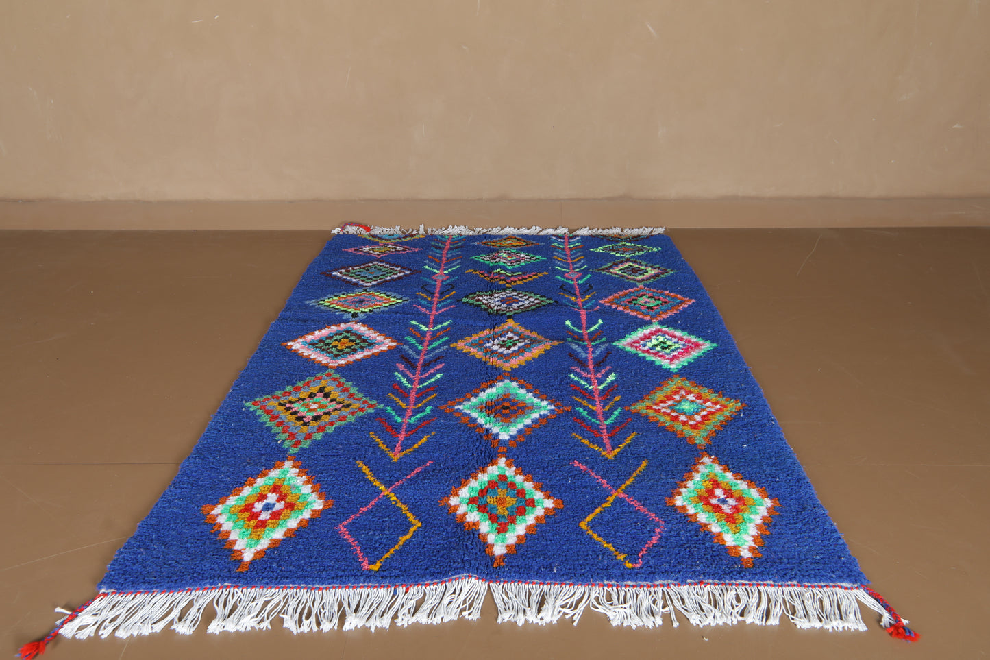 Blue Moroccan Rug – Custom Handmade Rug – Colorful Diamond Motifs