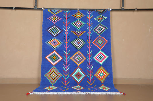 Blue Moroccan Rug – Custom Handmade Rug – Colorful Diamond Motifs